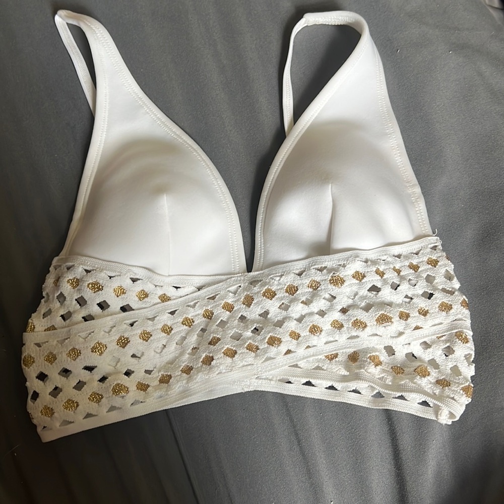 White and gold detailed bikini top